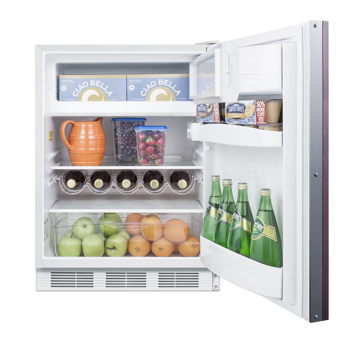 ADA compliant built-in undercounter refrigerator-freezer for residential use, cycle defrost with deluxe interior, panel-ready door, and white cabinet